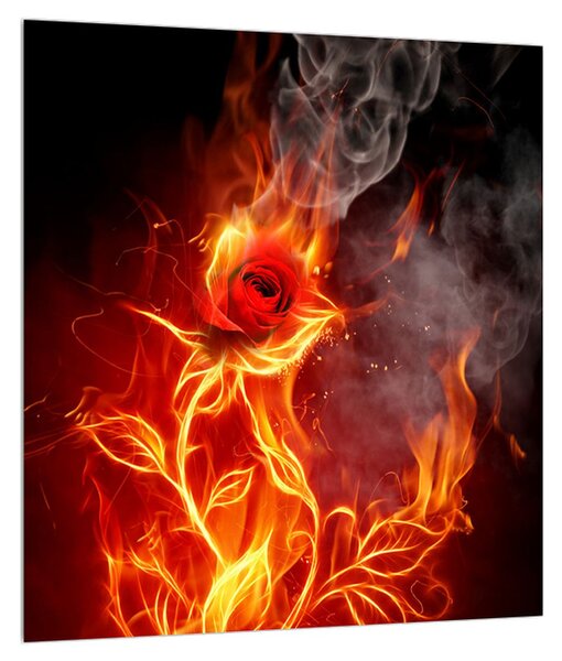 Tablou cu trandafir în foc (30x30 cm)