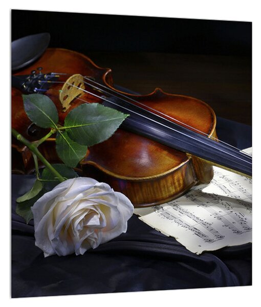 Tablou cu trandafir și vioară (30x30 cm)
