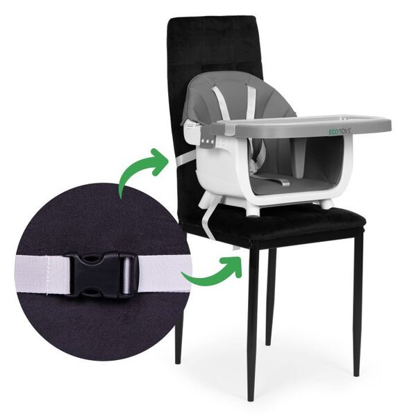 Scaun de masă pentru copii 2in1 cu contor reglabil Gri