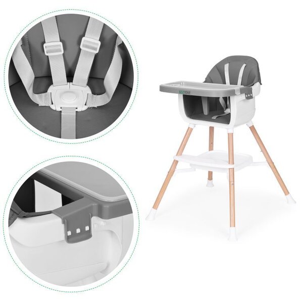 Scaun de masă pentru copii 2in1 cu contor reglabil Gri