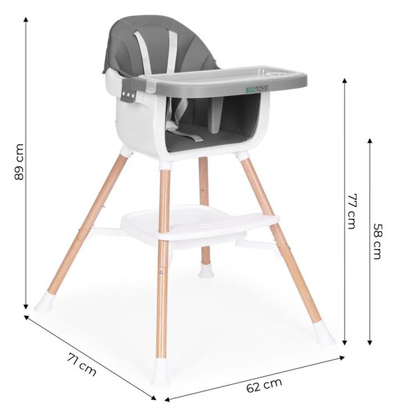 Scaun de masă pentru copii 2in1 cu contor reglabil Gri