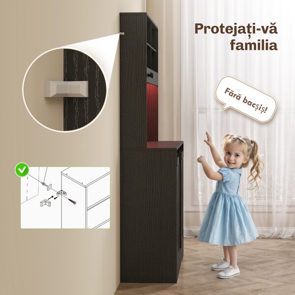 HOMCOM Bufet de Bucătărie cu Suport pentru Sticle, Priză și Iluminare LED, Negru | Aosom Romania
