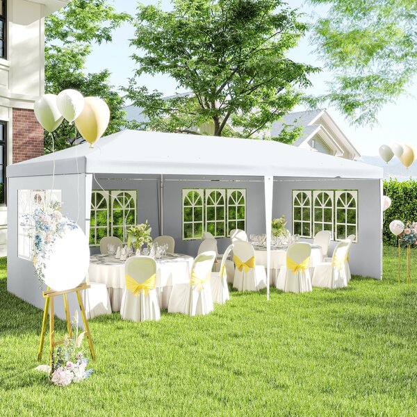 Outsunny Foișor de Grădină cu Pereți Laterali Demontabili, 4 Ferestre și 12 Orificii de Drenaj, 5.85x2.95x2.55 m, Alb | Aosom Romania