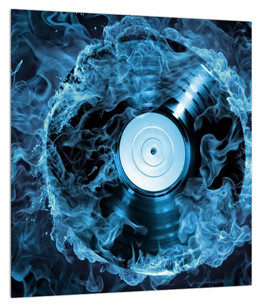 Tablou cu placă de gramofon în foc albastru (30x30 cm)