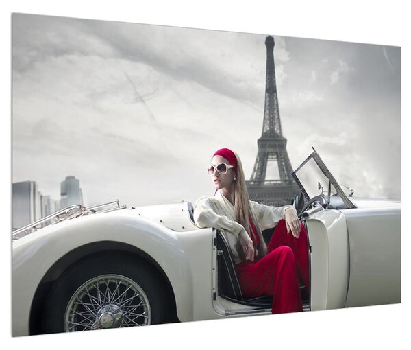 Tablou cu turnul Eiffel și mașina (90x60 cm)