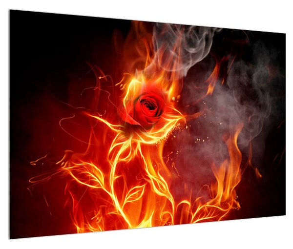 Tablou cu trandafir în foc (90x60 cm)