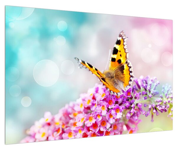 Tablou cu fluture pe flori (90x60 cm)