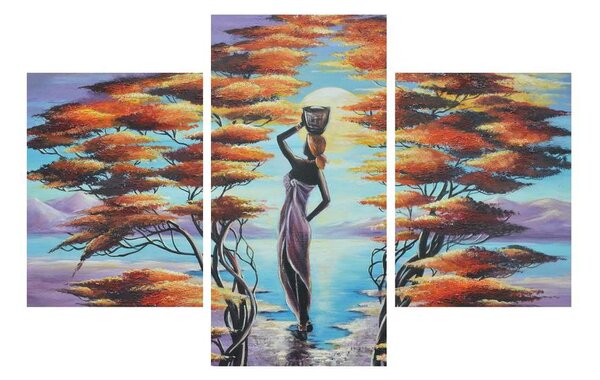 Tablou oriental cu femeie, copaci și soare (90x60 cm)