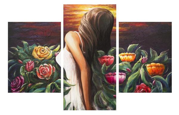 Tablou cu femeie și flori (90x60 cm)