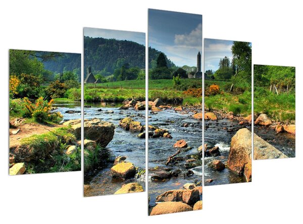 Tablou cu peisaj montan cu râu (150x105 cm)