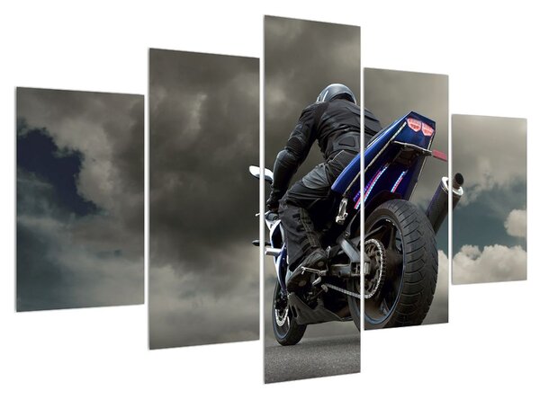 Tablou cu motociclist cu motocicletă (150x105 cm)