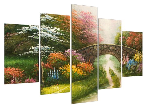 Tablou cu peisaj înflorit pictat (150x105 cm)