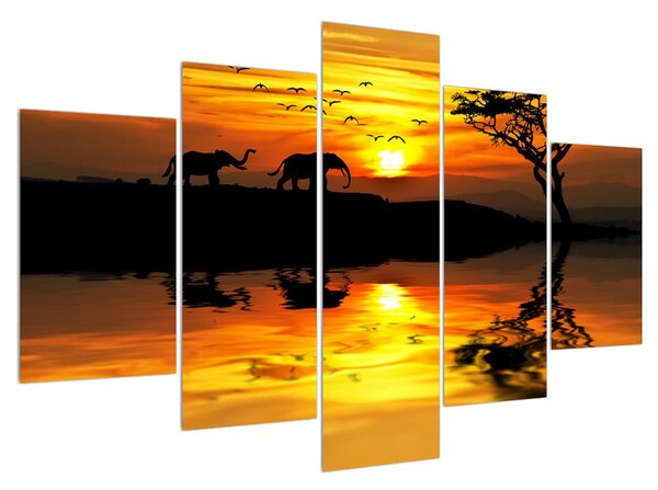 Tablou cu peisaj african cu elefant (150x105 cm)