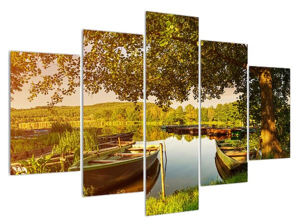 Tablou de vară cu barcă pe lac (150x105 cm)