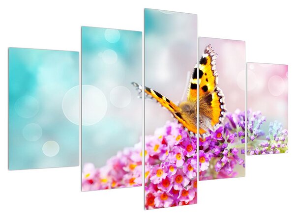 Tablou cu fluture pe flori (150x105 cm)