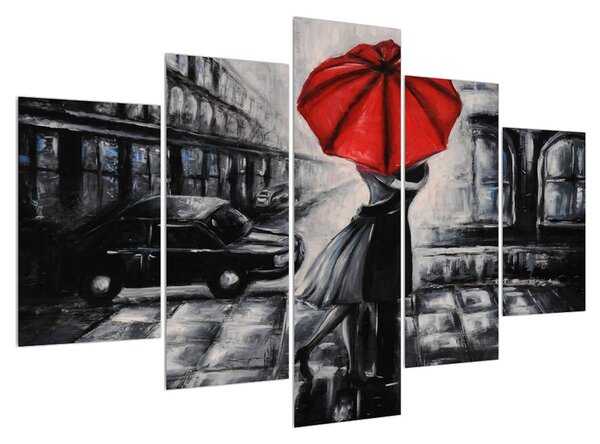 Tablou cu îndrăgostiți sub umbrelă (150x105 cm)