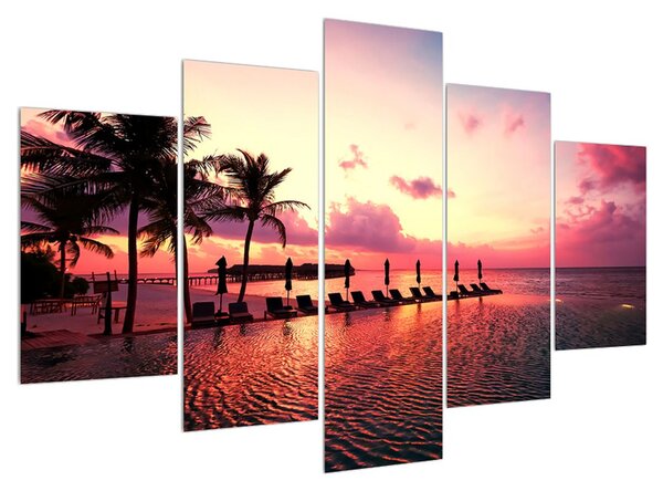 Tablou cu plajă și palmieri și soare (150x105 cm)