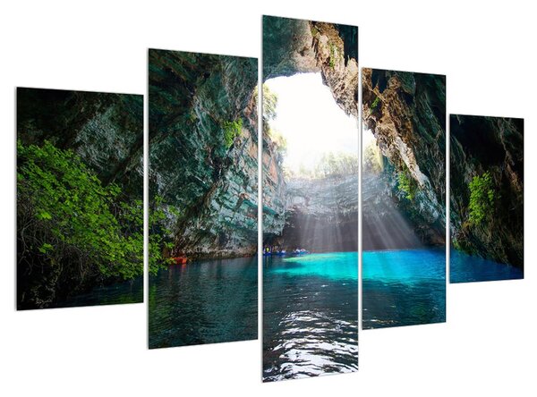 Tablou cu peșteră și lac (150x105 cm)