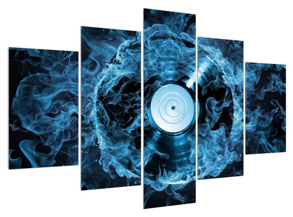 Tablou cu placă de gramofon în foc albastru (150x105 cm)