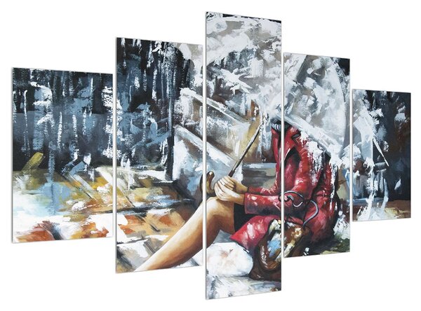Tablou cu femeie sub umbrelă (150x105 cm)