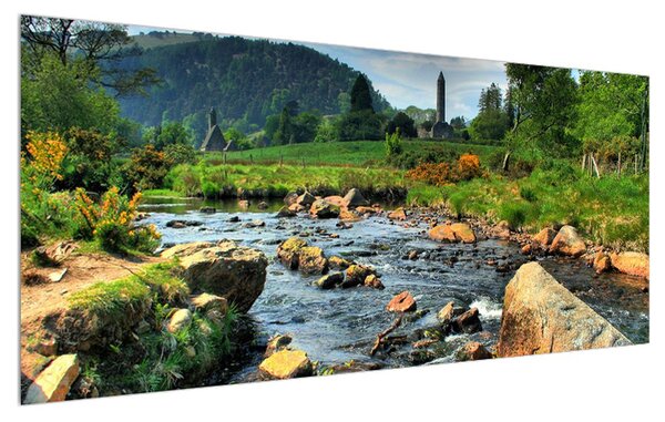Tablou cu peisaj montan cu râu (120x50 cm)