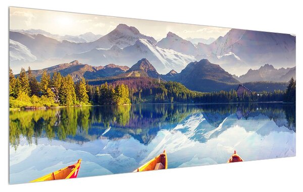 Tablou cu peisaj montan cu lac (120x50 cm)