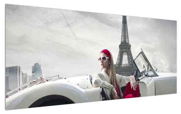 Tablou cu turnul Eiffel și mașina (120x50 cm)