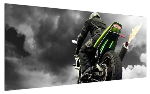 Tablou cu motociclist pe motocicletă (120x50 cm)