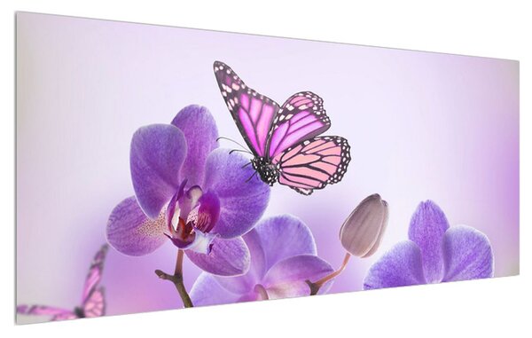 Tablou cu fluture pe floare de orhidee (120x50 cm)