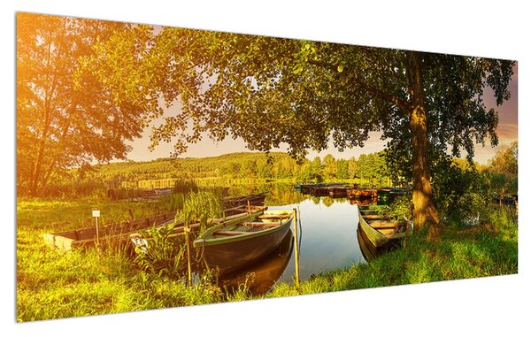 Tablou de vară cu barcă pe lac (120x50 cm)