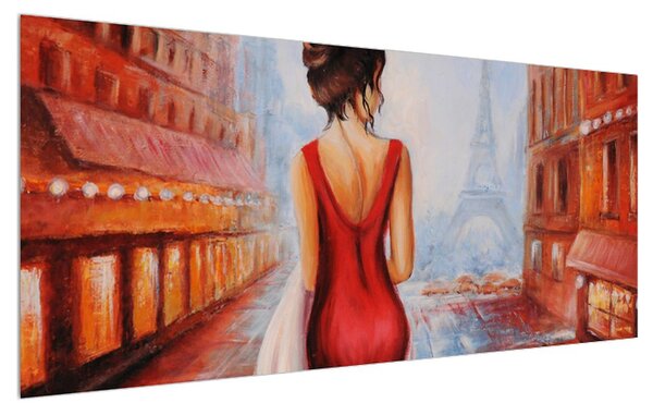 Tablou cu femeie și turnul Eiffel (120x50 cm)