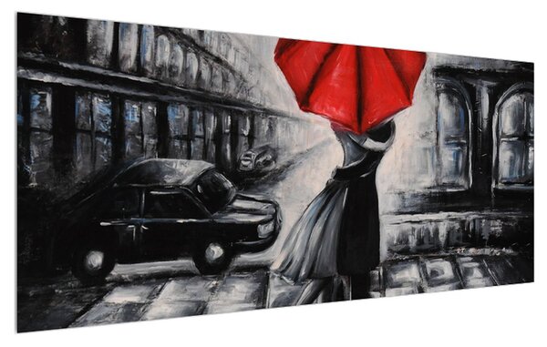 Tablou cu îndrăgostiți sub umbrelă (120x50 cm)