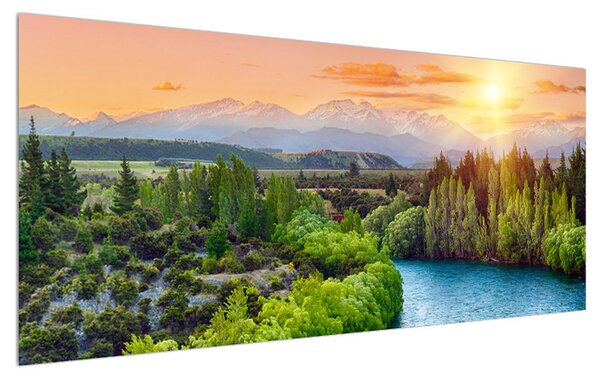 Tablou cu peisaj montan de pădure (120x50 cm)