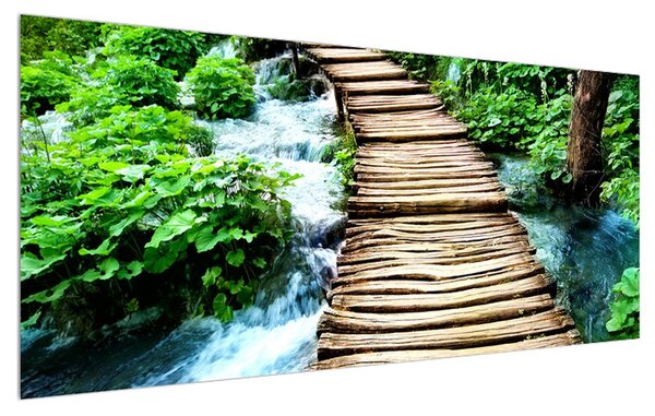Tablou cu drum din lemn este râu (120x50 cm)