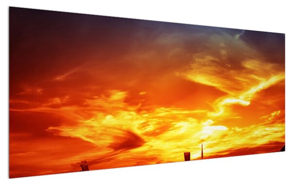 Tablou cu navă în apus de soare (120x50 cm)