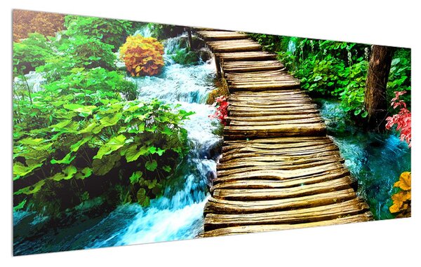 Tablou cu poteca din lemn peste râu (120x50 cm)