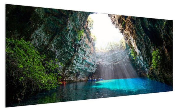 Tablou cu peșteră și lac (120x50 cm)