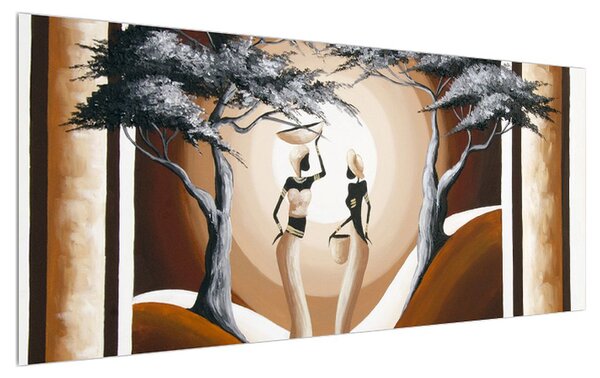 Tablou oriental cu două femei și copac (120x50 cm)