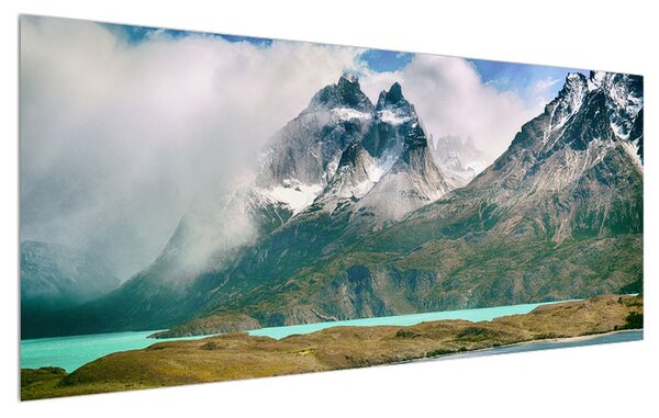 Tablou cu peisaj montan și râu (120x50 cm)