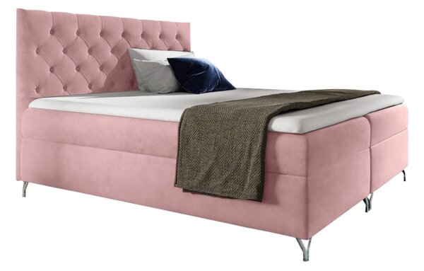 KONDELA Pat cu boxspring, 120x200, ţesătură roz Velvet, GULIETTE + cadou