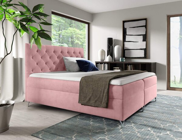 KONDELA Pat cu boxspring, 120x200, ţesătură roz Velvet, GULIETTE + cadou