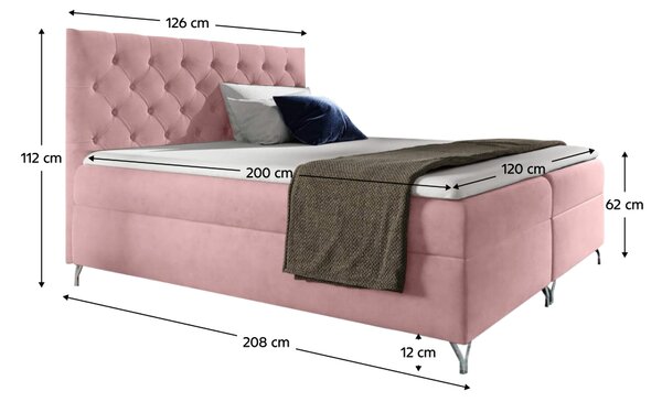 KONDELA Pat cu boxspring, 120x200, ţesătură roz Velvet, GULIETTE + cadou