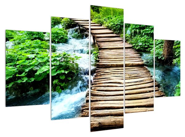 Tablou cu drum din lemn este râu (150x105 cm)