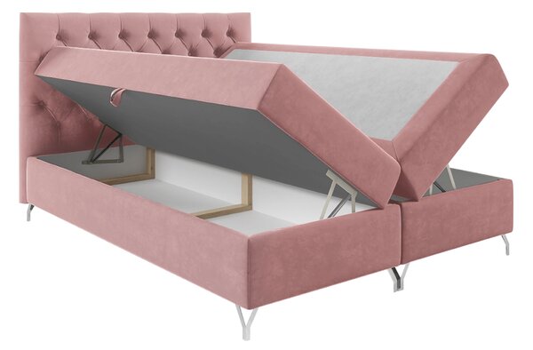 KONDELA Pat cu boxspring, 120x200, ţesătură roz Velvet, GULIETTE + cadou