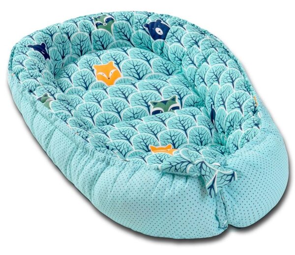 Cosulet bebelus pentru dormit Kidizi Baby Nest + pernuta plagiocefalie Kidizi Animals Mint