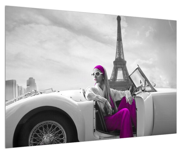 Tablou cu turnul Eiffel și mașină (90x60 cm)