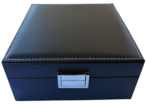 Cutie caseta eleganta pentru depozitare si organizare 6 ceasuri sau bijuterii, model Pufo Royal Premium, negru