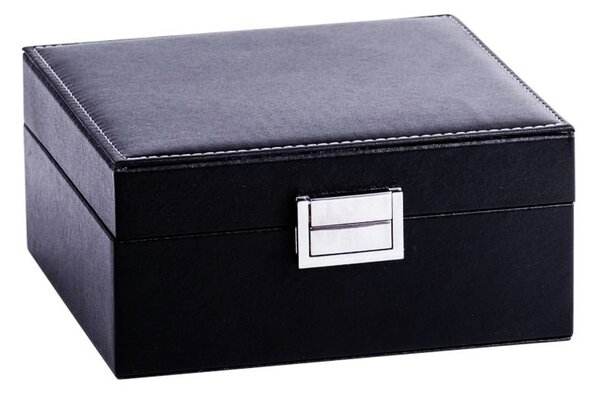 Cutie caseta eleganta pentru depozitare si organizare 6 ceasuri sau bijuterii, model Pufo Royal Premium, negru