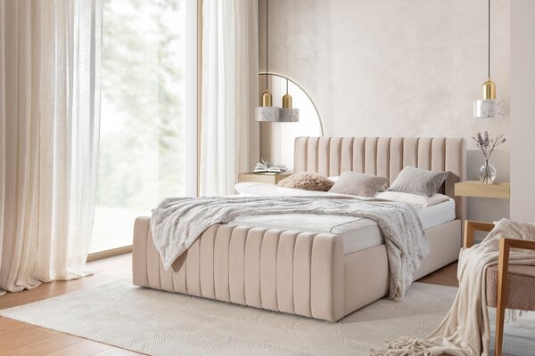 Pat tapițat Livani 160x200 cu ladă de depozitare - velur bej Velluto 2