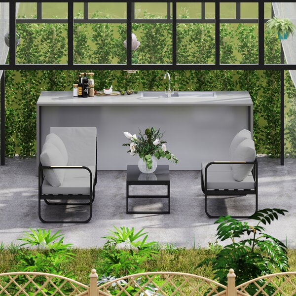 Outsunny Set Mobilier de Grădină cu Canapea cu 3 Locuri, Canapea cu 2 Locuri și Măsuță de Cafea, 180x60x64 cm, Gri | Aosom Romania